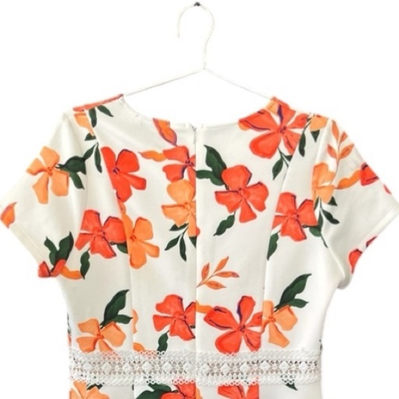 New Alexia Admor Floral Lace Trim Fit & Flare Mini Dress 10 Peach White Fern - Picture 7 of 14